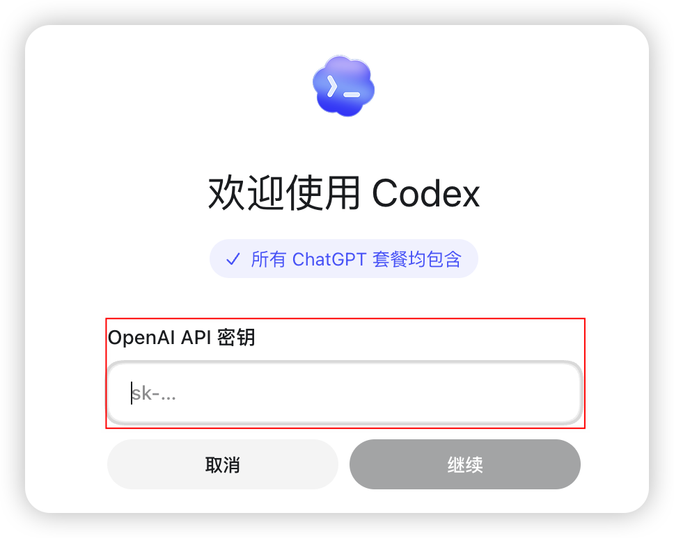 Codex API Key 输入框